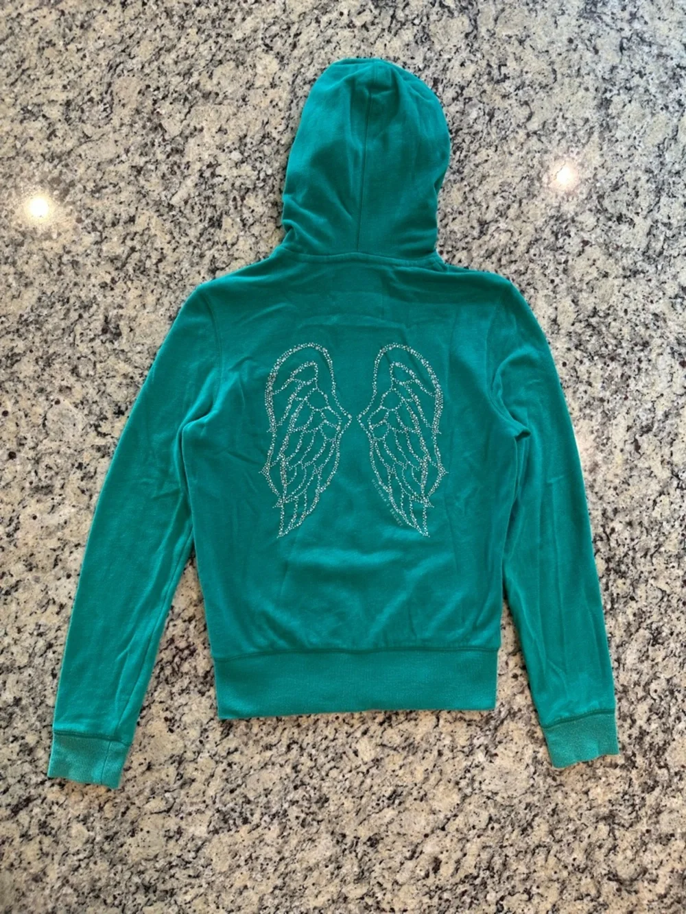 Victoria’s Secret Super Model Essentials Size S Green Angel Wings Zip-Up Sweater - Picture 2 of 6